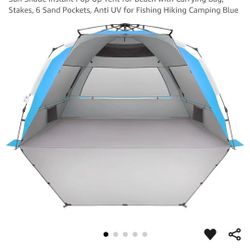 XX-Large Beach Tent Sun Shelter for 5-6 Person Portable Sun Shade Instant Pop Up Tent for Beach with Carrying Bag, Stakes, 6 Sand Pockets, Anti UV 