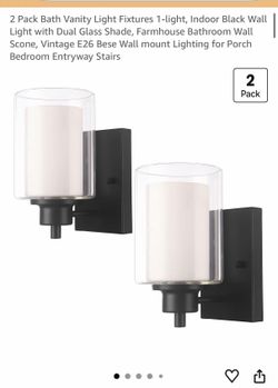 Set of 2 Matte Black Wall Sconces – Modern Farmhouse / Industrial Dual Glass Lights (NEW)