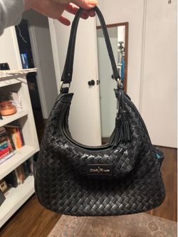 Cole Haan Black Woven Leather Hobo Shoulder Bag - like new!