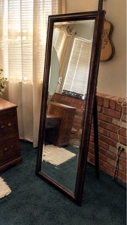 Full-Length Floor Mirror – Dark Wood Frame ( NEEDS TO GO ASAP )