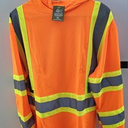 Class 3 Orange Long Sleeve Safety Shirt With Hoodie, Polyester Birdeye mesh