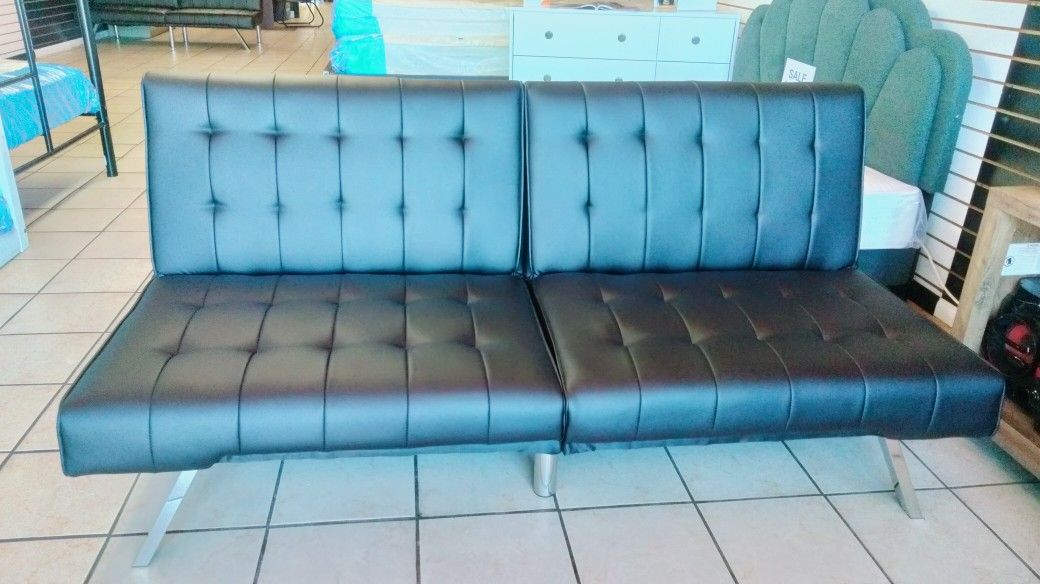 Adjustable Sofa Bed, Black Faux Leather