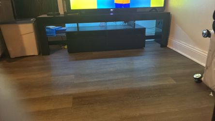 Tv Stand w/ 16 Color LED Lights, Media Console w/ Drawers and Glass Open Shelf