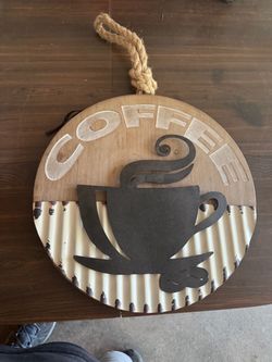Rustic Coffee Wall Sign with Rope Hanger