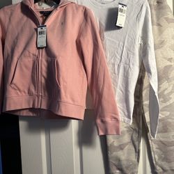 Girls New Polo Ralph Lauren Fleece Full Zip Hoodie, Shirt & Fleece Pants Set Size 12/14