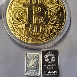 1oz 24k Gold Over Copper Bitcoin + 2g Silver (As Pictured) 