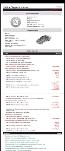 Vehicle Diagnostic Scan Report & Electrical System