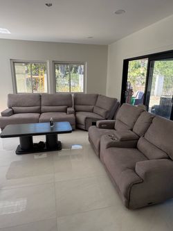 Large Gray Fabric Sectional Sofa Set