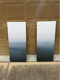 Set of 2 Moody Minimalist Seascape Canvas Prints – Blue Ocean Wall Art