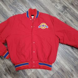 Vintage Macys Thanksgiving Day Parade Red Jacket Performance Team Bomber Coat Sz S