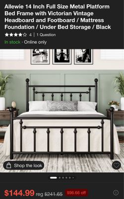 14” Full Size Metal Platform Bed Frame With Victorian Vintage Headboard