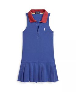 Polo Ralph Lauren Girls' 3T Pleated Mesh Quarter-Zip Polo Dress