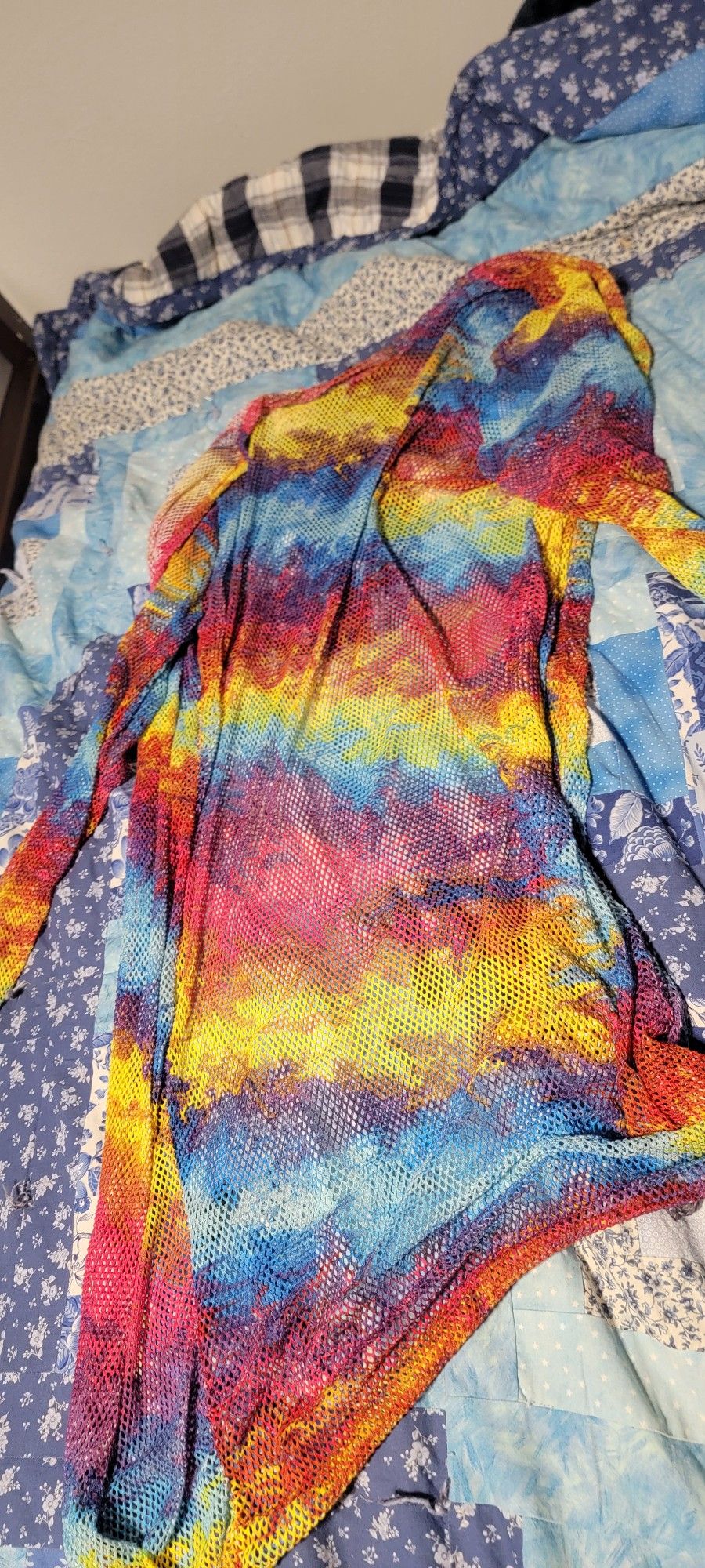 Mesh Type Tye Dye/rainbow Cardigan/cover Up