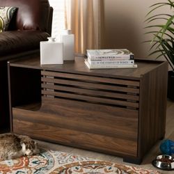 Bowery Hill Walnut Brown Finished Cat Litter Box Cover House