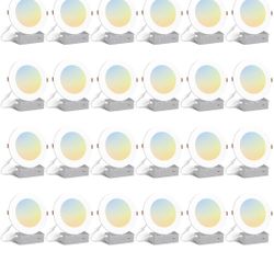 Open Box Amico 24 Pack 6 Inch 5CCT Ultra-Thin LED Recessed Light with Junction Box, 2700K/3000K/4000K/5000K/6000K Selectable, 1000LM Brightness, Dimma