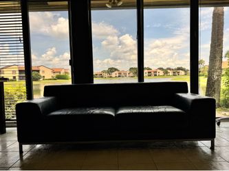 Leather sofa with steel frame