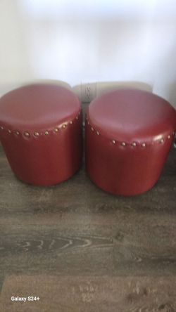 Red Faux leather ottoman set of 2