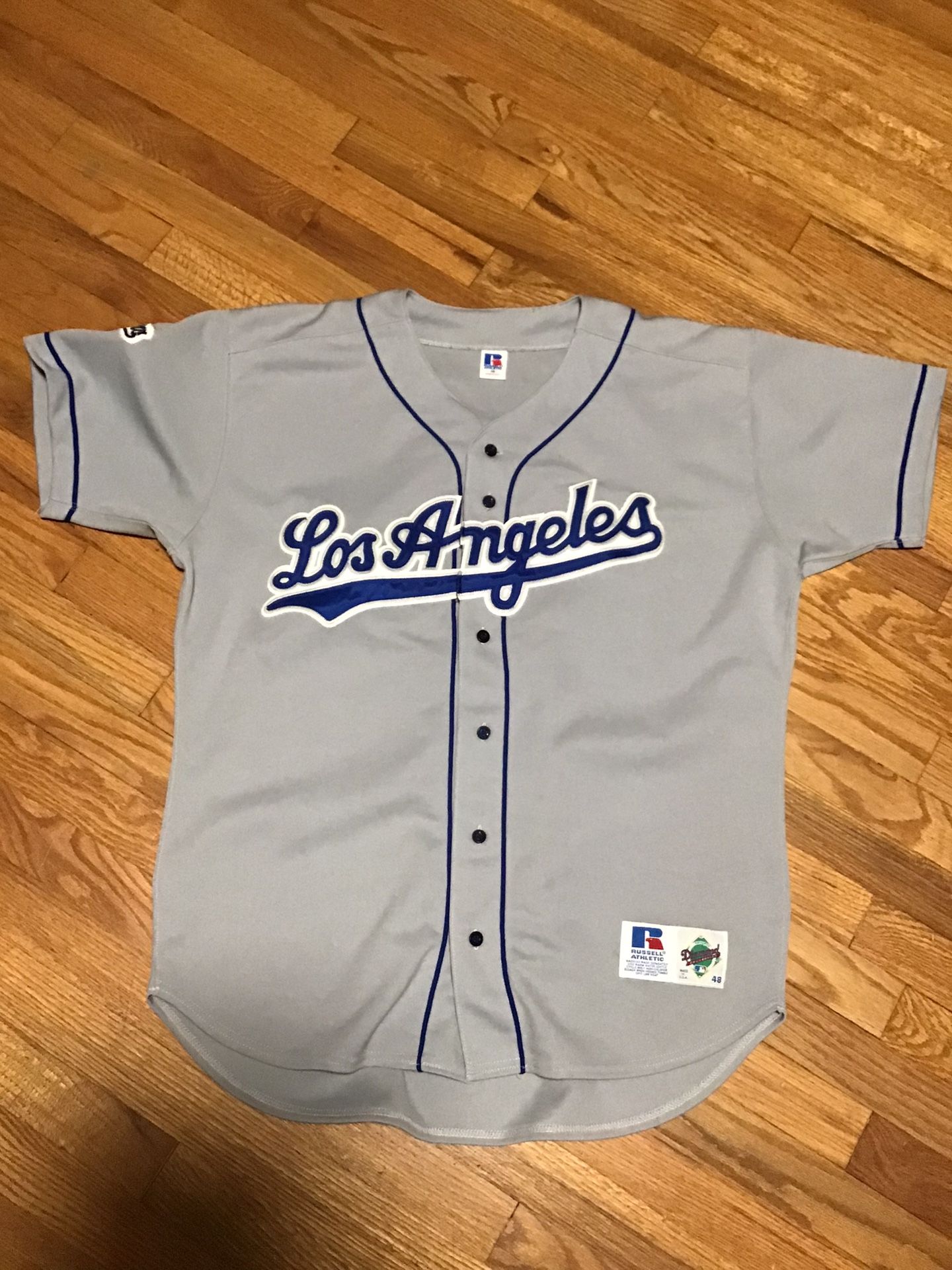 AUTHENTIC LOS ANGELES DODGERS JERSEY GREY SIZE 48 X-LARGE RUSSELL ATHLETIC MADE IN USA EXECELLET CONDITION