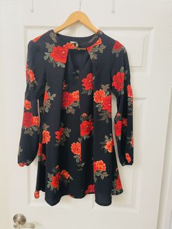 Floral Mini Dress Small Bohemian Dress Small Navy Blue Red Roses Dress
