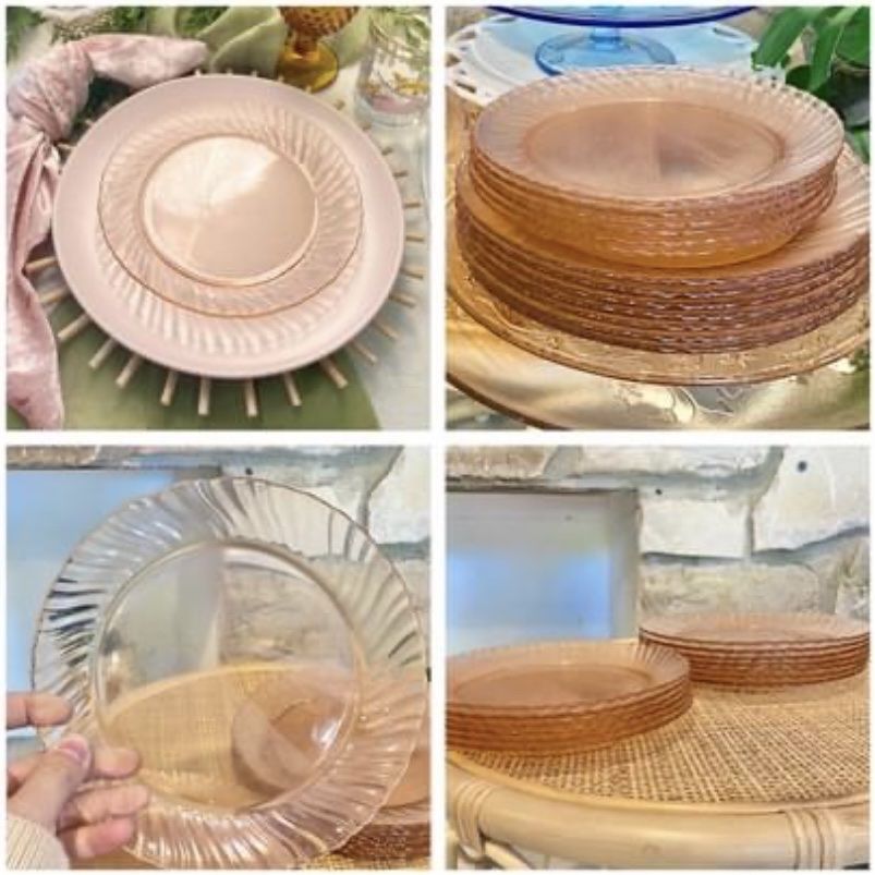 20 Vintage Pink Swirl French Glass Plates