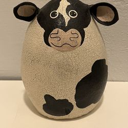 Decor Handmade Handpainted Folk Art Style Cow Soft Sculpture Circa 1980's ~ Signed NS