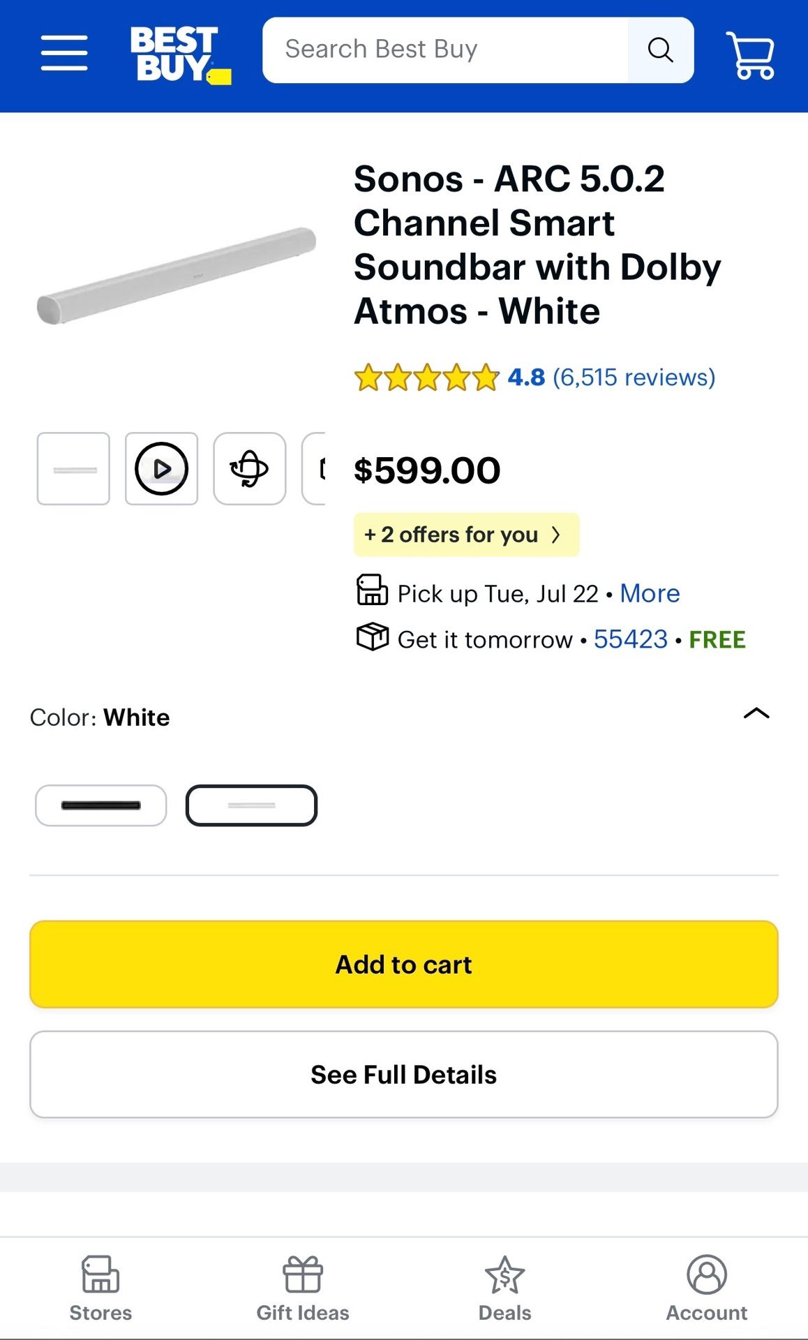 FOR SALE: SONOS WHITE ARC SOUND BAR (2024) NEW