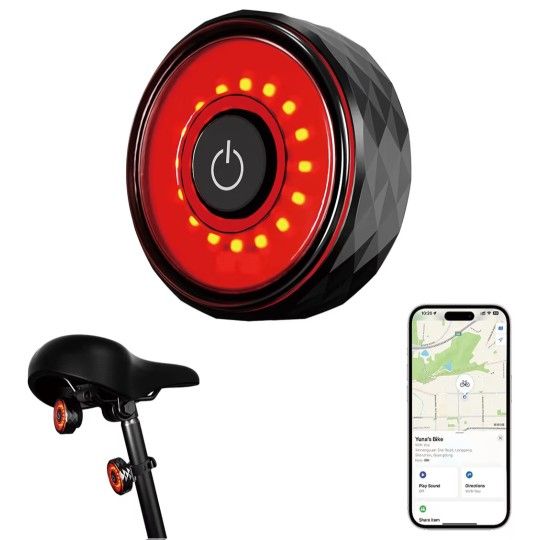 Smart Rechargeable Bike Tail Light: with Apple Find My(iOS Only), IP65 Waterproof, 5 Modes, USB-C Ports, Bright LED Safety Rear for Bicycle Road Mount