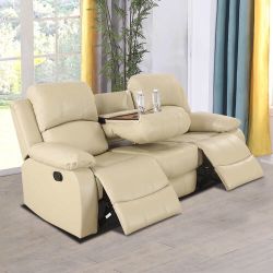 Beige  Sofa recliner with cup holder 