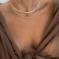 14K Gold Plated Women Gift Jewelry Necklaces Layered Choker Chain Snake