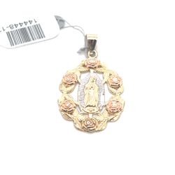 14kt Gold Tri Color Pendant Virgin Mary With Roses 2.70grams 144448 12
