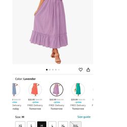 Women's Summer Boho Spaghetti Strap Square Neck Solid Color Ruffle A Line Beach Long Maxi Dress Size Small