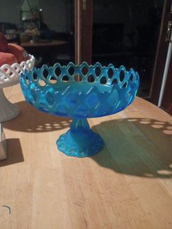 Fruit Centerpiece Bowl Blue Satin Mist Glass