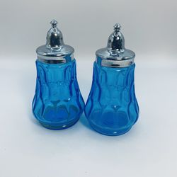 Fenton Colonial Blue Thumbprint Salt And Pepper Shakers 