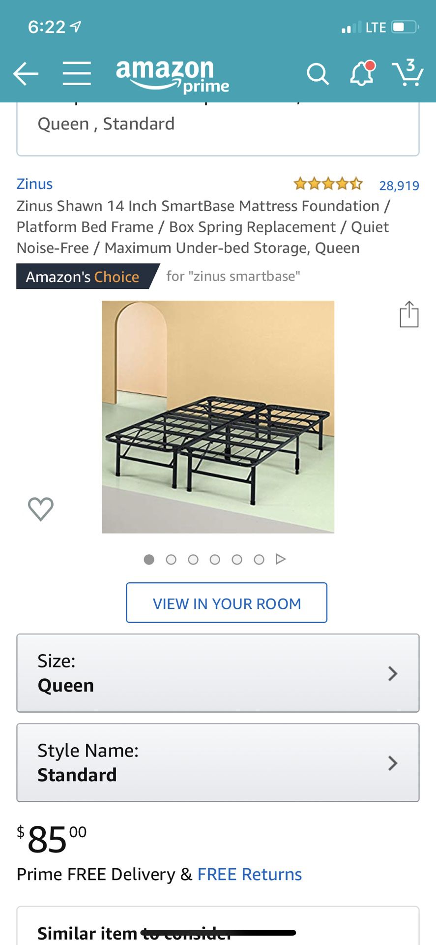 Queen Zinus Shawn 14 inch SmartBase/platform bed frame