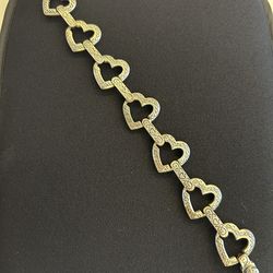 Vintage Silver Tone Multi Heart Link Bracelet with Magnetic Closure 7.5 inches