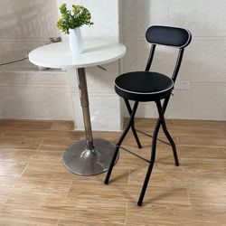 Modern Bar Stools Folding Stool with Backs Kitchen Bar Stools 29.5 inch Round PU Leather Cushion Foldable Bar Chairs with Footrest Portable Counter 