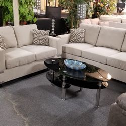 Brand New Biege Chennille Fabric Sofa + Loveseat 2PCs Set
