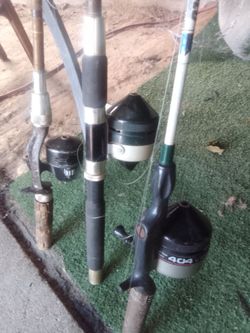 3 fishing poles and 4 reels
