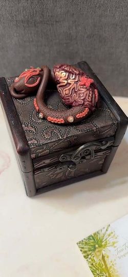 Decorative Wooden Box with Creature Decoration