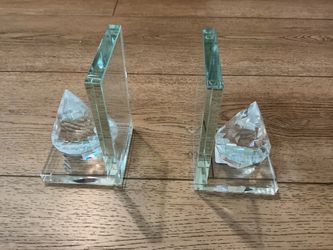 Crystal Glass Bookends with Diamond Accent – Set of 2