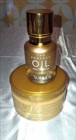 NEW Soleil Moroccan Hair Mask & Perfect Hair Oil 2-Pc Luxury Duo Set - Exp 2029