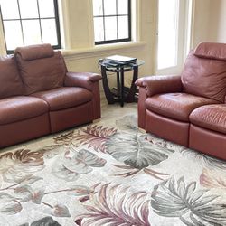 Red Couch, Love Seat Recliner (1 piece) with Carpet