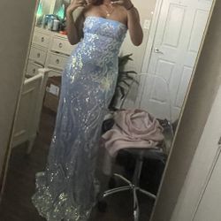 Blue Sequin Mermaid Backless Dress Prom