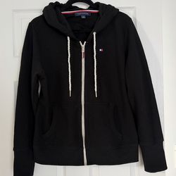 Tommy Hilfiger Black Zip Hoodie with Contrast Drawstrings