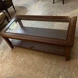 Glass Top Coffee Table - Solid Wood. 