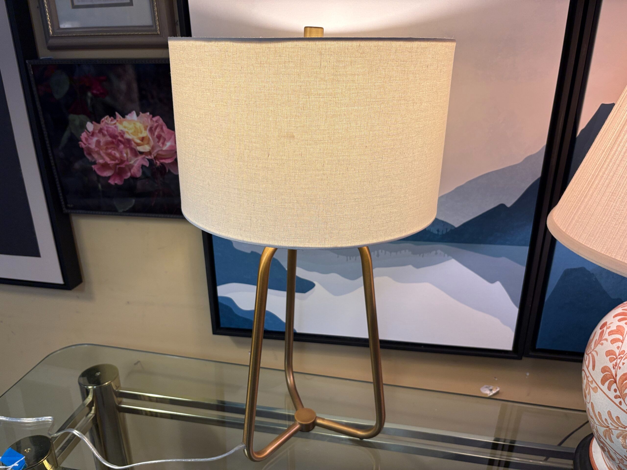 Modern Brass Tripod Drum Shade Table Lamp