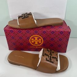 New Tory Burch Women’s Ines Flat Slide Goat Leather Tan 240 - size 7