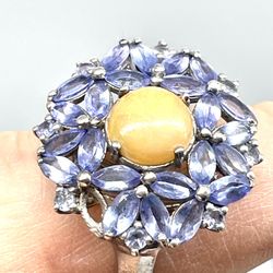 Sterling Tanzanite & Opal Ring Sz 8.25