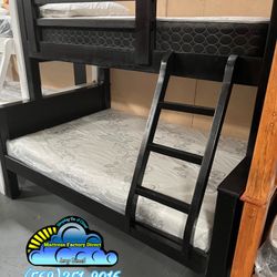 Twin Full Black Bunk Bed With Mattresses Colchones Camas Nuevas