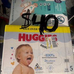 Huggies 128 Diapers And 16 Packs Of Wipes Total Of 1600